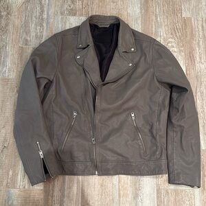 Men’s Brand New All Saints Leather Jacket - Grey L